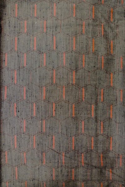 Photo3: Mint O1209W Vintage Japanese kimono Gray TSUMUGI pongee for women / Silk. Tortoise-shell pattern(Hexagonal pattern) (Grade A) (3)