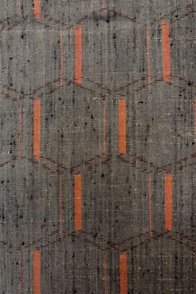 Photo5: Mint O1209W Vintage Japanese kimono Gray TSUMUGI pongee for women / Silk. Tortoise-shell pattern(Hexagonal pattern) (Grade A) (5)