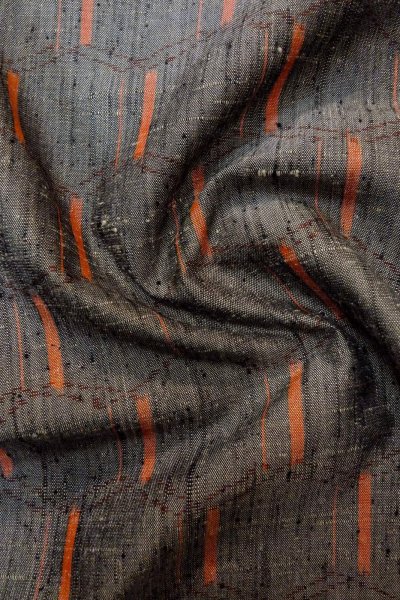 Photo11: Mint O1209W Vintage Japanese kimono Gray TSUMUGI pongee for women / Silk. Tortoise-shell pattern(Hexagonal pattern) (Grade A) (11)