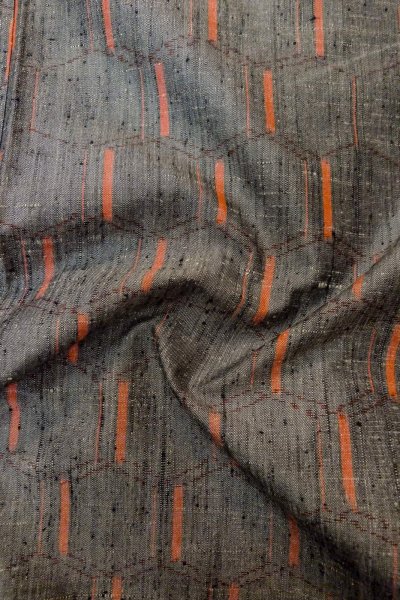 Photo12: Mint O1209W Vintage Japanese kimono Gray TSUMUGI pongee for women / Silk. Tortoise-shell pattern(Hexagonal pattern) (Grade A) (12)