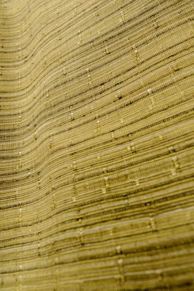 Photo9: O1209Y Vintage Japanese kimono Yellowish Olive TSUMUGI pongee for women / Silk. Line (Grade D) (9)