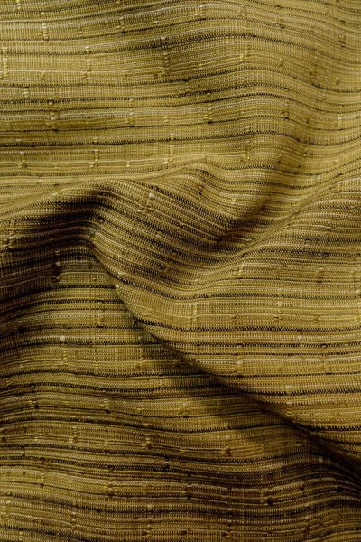 Photo12: O1209Y Vintage Japanese kimono Yellowish Olive TSUMUGI pongee for women / Silk. Line (Grade D) (12)