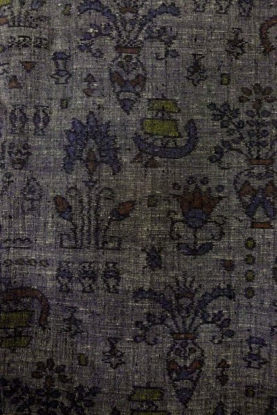 Photo4: O1209Z Vintage Japanese kimono Dark Gray TSUMUGI pongee for women / Silk. Flower (Grade C) (4)