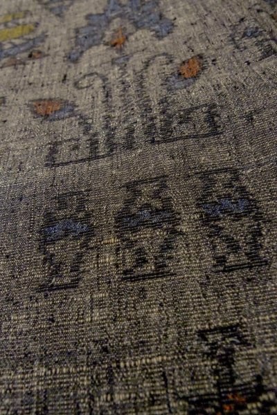 Photo8: O1209Z Vintage Japanese kimono Dark Gray TSUMUGI pongee for women / Silk. Flower (Grade C) (8)