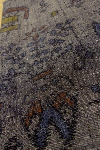 Photo10: O1209Z Vintage Japanese kimono Dark Gray TSUMUGI pongee for women / Silk. Flower (Grade C) (10)