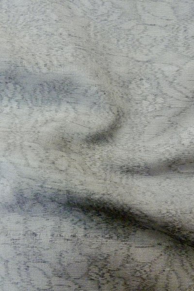 Photo12: O1210A Vintage Japanese kimono Light Gray TSUMUGI pongee for women / Silk. Flower (Grade B) (12)