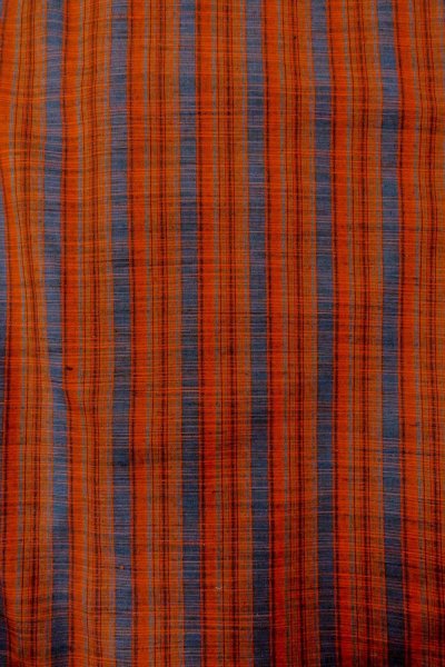 Photo4: Mint O1210B Vintage Japanese kimono Vermilion TSUMUGI pongee for women / Silk. Stripes (Grade A) (4)