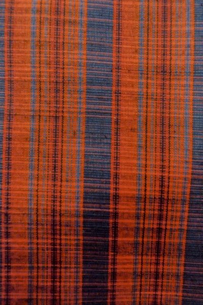Photo5: Mint O1210B Vintage Japanese kimono Vermilion TSUMUGI pongee for women / Silk. Stripes (Grade A) (5)