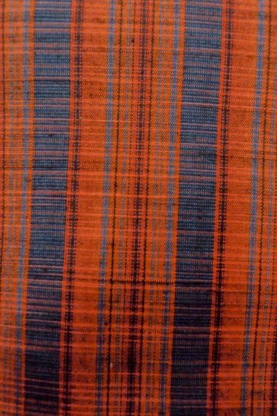 Photo6: Mint O1210B Vintage Japanese kimono Vermilion TSUMUGI pongee for women / Silk. Stripes (Grade A) (6)