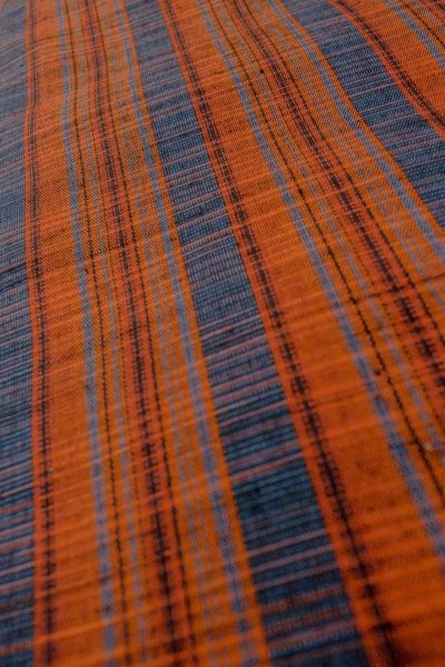 Photo8: Mint O1210B Vintage Japanese kimono Vermilion TSUMUGI pongee for women / Silk. Stripes (Grade A) (8)