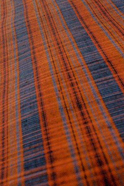 Photo9: Mint O1210B Vintage Japanese kimono Vermilion TSUMUGI pongee for women / Silk. Stripes (Grade A) (9)