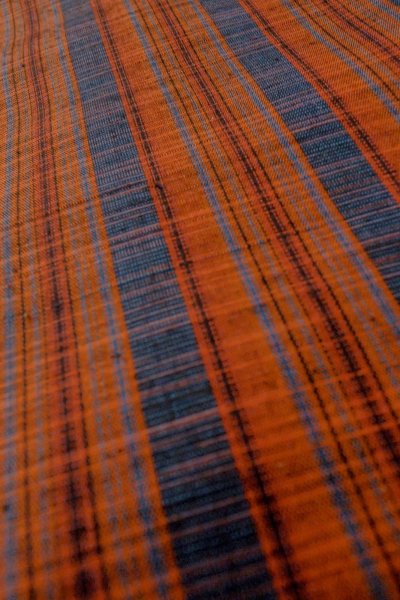 Photo10: Mint O1210B Vintage Japanese kimono Vermilion TSUMUGI pongee for women / Silk. Stripes (Grade A) (10)