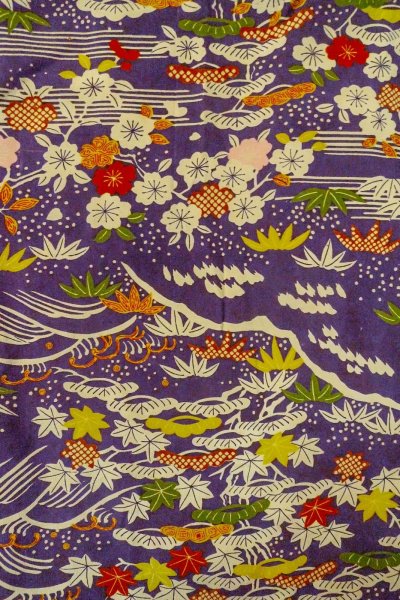 Photo3: O1225A Antique Japanese kimono Dark Purple Kimono for Girls for women / Silk. SAKURA cherry blossom, The thread is partially loose. (Grade D) (3)