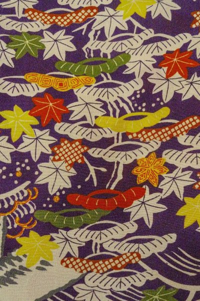 Photo5: O1225A Antique Japanese kimono Dark Purple Kimono for Girls for women / Silk. SAKURA cherry blossom, The thread is partially loose. (Grade D) (5)