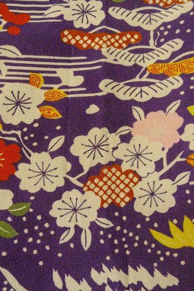 Photo7: O1225A Antique Japanese kimono Dark Purple Kimono for Girls for women / Silk. SAKURA cherry blossom, The thread is partially loose. (Grade D) (7)
