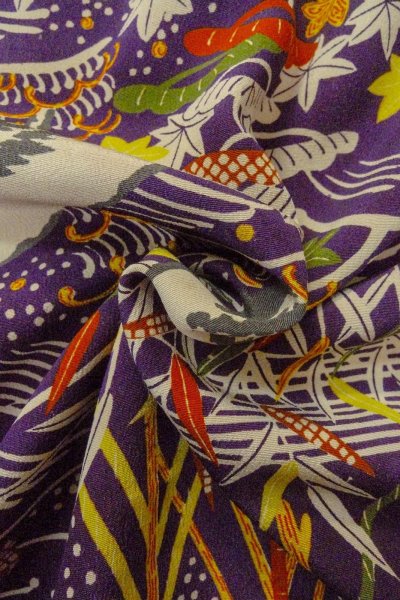 Photo11: O1225A Antique Japanese kimono Dark Purple Kimono for Girls for women / Silk. SAKURA cherry blossom, The thread is partially loose. (Grade D) (11)