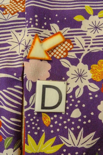 Photo17: O1225A Antique Japanese kimono Dark Purple Kimono for Girls for women / Silk. SAKURA cherry blossom, The thread is partially loose. (Grade D) (17)