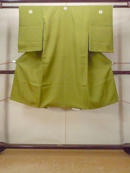 Photo1: O1225C Vintage Japanese kimono Light Olive Kimono for Girls for women / Silk. Peony (Grade B) (1)