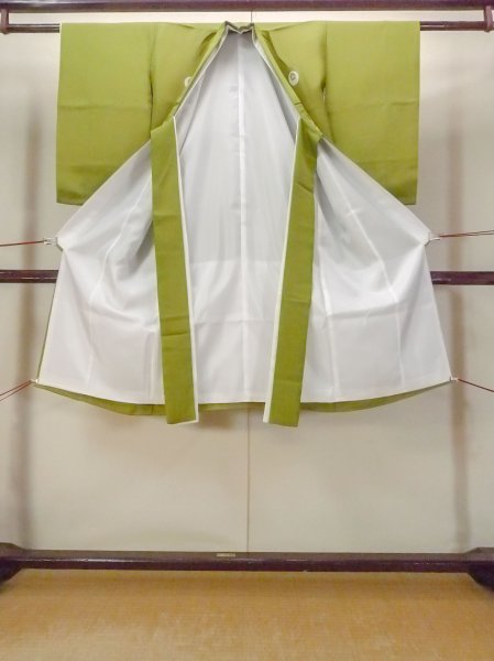 Photo2: O1225C Vintage Japanese kimono Light Olive Kimono for Girls for women / Silk. Peony (Grade B) (2)