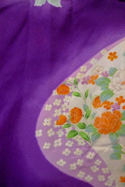 Photo3: O1225D Vintage Japanese kimono Purple Kimono for Girls for women / Synthetic. Peony (Grade C) (3)