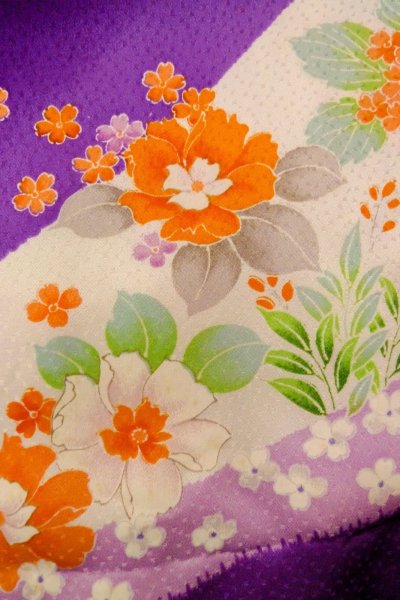 Photo6: O1225D Vintage Japanese kimono Purple Kimono for Girls for women / Synthetic. Peony (Grade C) (6)