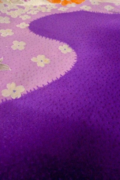 Photo10: O1225D Vintage Japanese kimono Purple Kimono for Girls for women / Synthetic. Peony (Grade C) (10)
