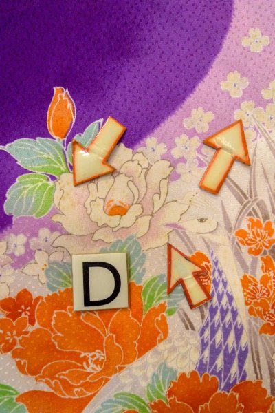 Photo16: O1225D Vintage Japanese kimono Purple Kimono for Girls for women / Synthetic. Peony (Grade C) (16)