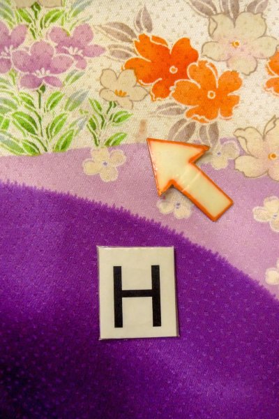 Photo20: O1225D Vintage Japanese kimono Purple Kimono for Girls for women / Synthetic. Peony (Grade C) (20)