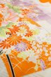 Photo8: O1225H Vintage Japanese kimono Vivid Orange Kimono for Girls for women / Silk. SAKURA cherry blossom, Flower cart pattern, More damages. (Grade D) (8)