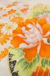 Photo10: O1225H Vintage Japanese kimono Vivid Orange Kimono for Girls for women / Silk. SAKURA cherry blossom, Flower cart pattern, More damages. (Grade D) (10)