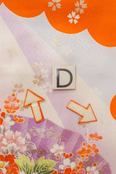 Photo17: O1225H Vintage Japanese kimono Vivid Orange Kimono for Girls for women / Silk. SAKURA cherry blossom, Flower cart pattern, More damages. (Grade D) (17)