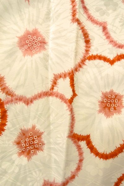 Photo7: O1225K Vintage Japanese kimono White Kimono for Girls for women / Synthetic. Chrysanthemum (Grade C) (7)