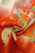 Photo11: O1225L Vintage Japanese kimono Shiny Red Kimono for Girls for women / Silk. Peony (Grade B) (11)