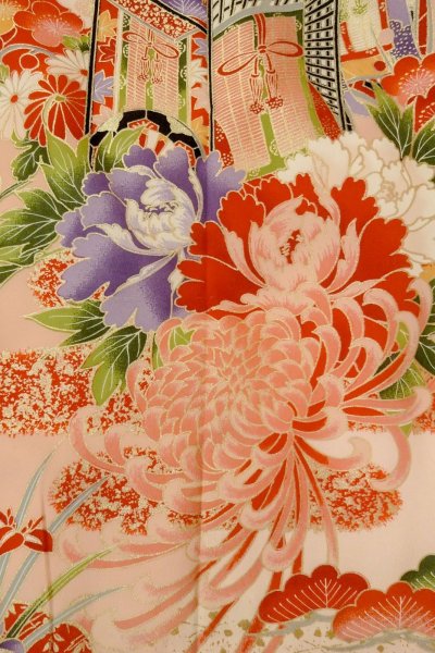 Photo8: O1225N Vintage Japanese kimono Vivid Red Kimono for Girls for women / Synthetic. SAKURA cherry blossom (Grade B) (8)