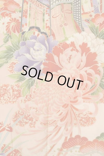 Photo8: O1225N Vintage Japanese kimono Vivid Red Kimono for Girls for women / Synthetic. SAKURA cherry blossom (Grade B) (8)