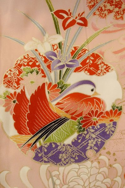 Photo9: O1225N Vintage Japanese kimono Vivid Red Kimono for Girls for women / Synthetic. SAKURA cherry blossom (Grade B) (9)