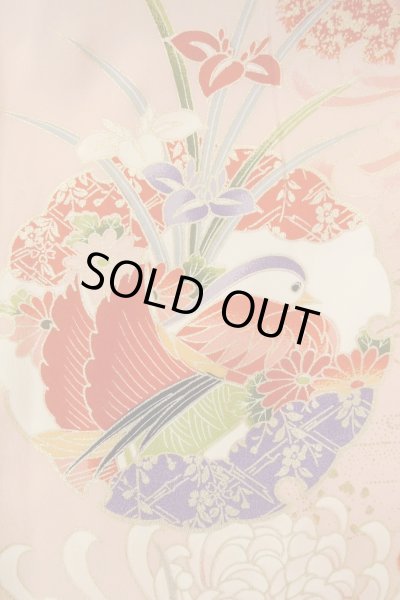 Photo9: O1225N Vintage Japanese kimono Vivid Red Kimono for Girls for women / Synthetic. SAKURA cherry blossom (Grade B) (9)