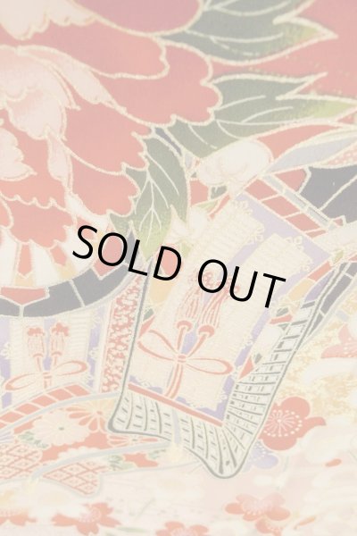 Photo10: O1225N Vintage Japanese kimono Vivid Red Kimono for Girls for women / Synthetic. SAKURA cherry blossom (Grade B) (10)