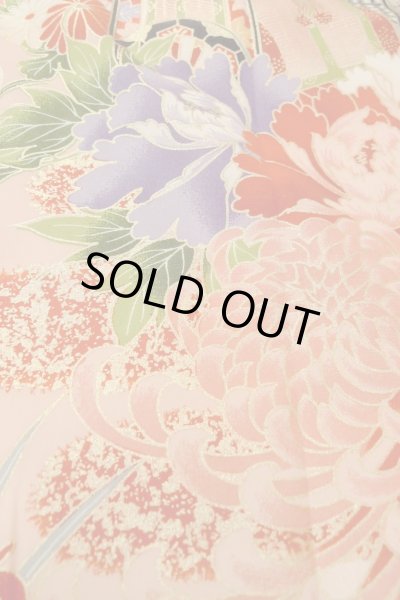 Photo11: O1225N Vintage Japanese kimono Vivid Red Kimono for Girls for women / Synthetic. SAKURA cherry blossom (Grade B) (11)