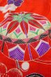 Photo8: O1225Q Vintage Japanese kimono Shiny Vivid Red Kimono for Girls for women / Synthetic. Chrysanthemum, Japanese traditional ball pattern (Grade B) (8)