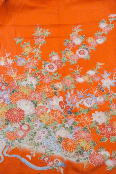 Photo3: O1225R Vintage Japanese kimono Pale Orange Kimono for Girls for women / Silk. SAKURA cherry blossom (Grade B) (3)