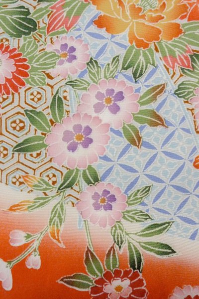 Photo6: O1225R Vintage Japanese kimono Pale Orange Kimono for Girls for women / Silk. SAKURA cherry blossom (Grade B) (6)