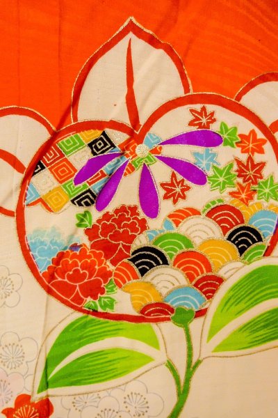 Photo5: O1225U Vintage Japanese kimono Off White Kimono for Girls for women / Silk. SAKURA cherry blossom (Grade C) (5)