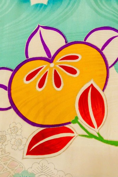 Photo6: O1225U Vintage Japanese kimono Off White Kimono for Girls for women / Silk. SAKURA cherry blossom (Grade C) (6)