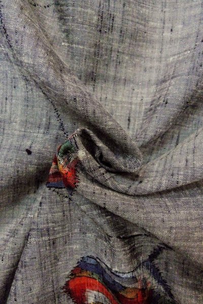 Photo11: Mint O1225Y Vintage Japanese kimono Gray TSUMUGI pongee for women / Silk., Japanese traditional spinning top pattern (Grade A) (11)