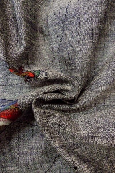 Photo12: Mint O1225Y Vintage Japanese kimono Gray TSUMUGI pongee for women / Silk., Japanese traditional spinning top pattern (Grade A) (12)