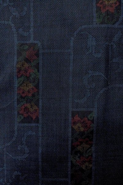 Photo3: Mint O1225Z Vintage Japanese kimono Navy Blue TSUMUGI pongee for women / Silk. Chinese flower (Grade A) (3)