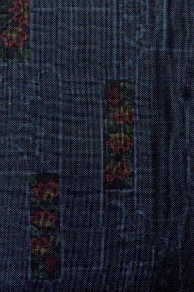 Photo4: Mint O1225Z Vintage Japanese kimono Navy Blue TSUMUGI pongee for women / Silk. Chinese flower (Grade A) (4)