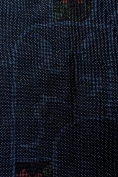 Photo6: Mint O1225Z Vintage Japanese kimono Navy Blue TSUMUGI pongee for women / Silk. Chinese flower (Grade A) (6)