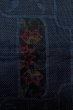 Photo7: Mint O1225Z Vintage Japanese kimono Navy Blue TSUMUGI pongee for women / Silk. Chinese flower (Grade A) (7)